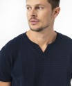 Tee-shirt manches courtes col fantaisie à rayures jacquard homme
